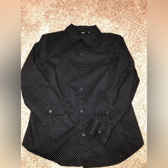 Women apt. 9 black and white polka dot long sleeve button up collar dress shirt - Picture 1 of 4
